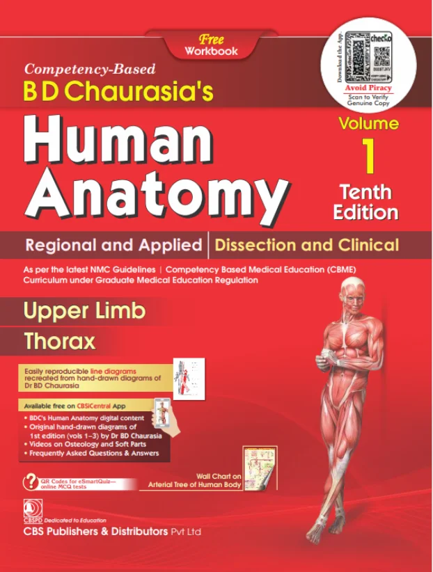 BD Chaurasia's Human Anatomy with Free Workbook (Vol 1) – 10th Edition